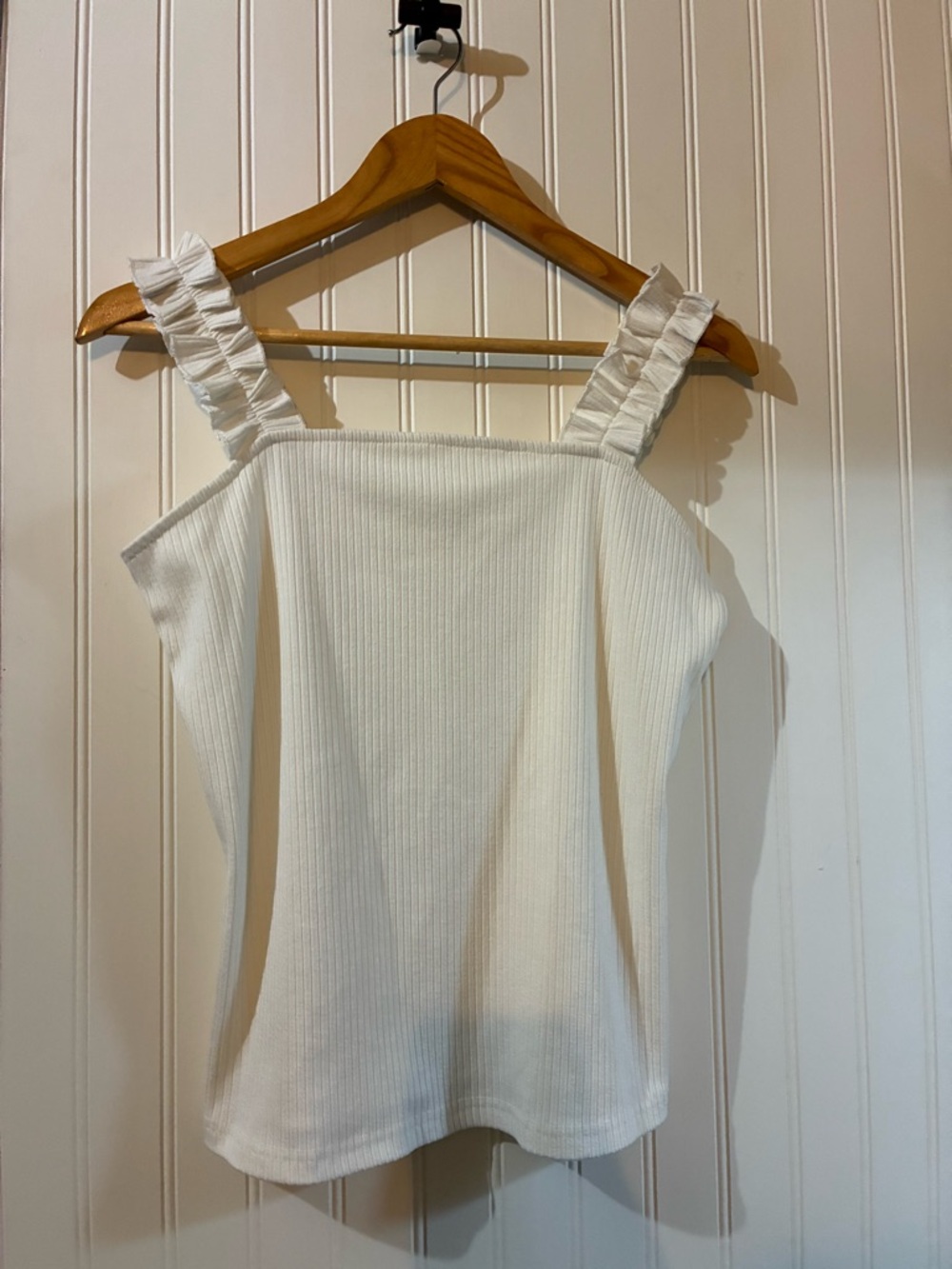 Listicle White Ribbed Tank with Ruffle Straps
